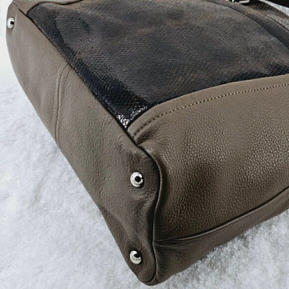 B MAKOWSKY Brown Pebble Leather and Snakeskin Embossed Leather Shoulder Bag - Picture 10 of 16